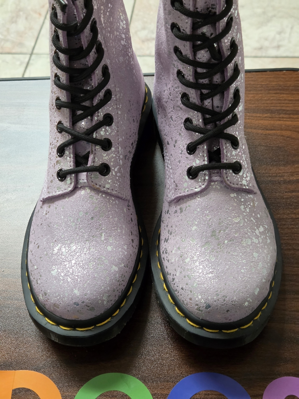Dr. Martens Lavender Glitter Lace-Up Combat Boots